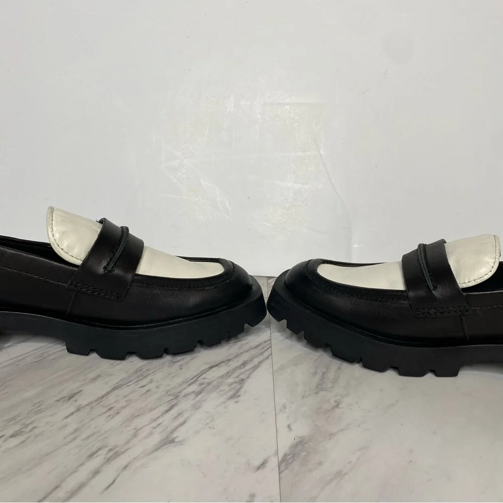 Dolce Vita Elias Black White Leather Square Toe Loafer 6 1/2